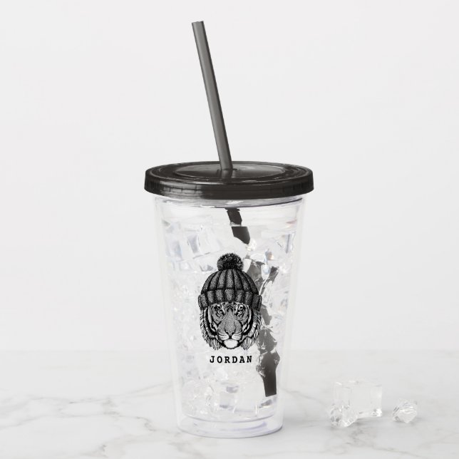 Winter Fashion Ready Tiger | Add Your Name Acrylic Tumbler (Front Ice)