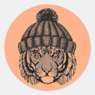 Winter Fashion Ready Tiger Classic Round Sticker