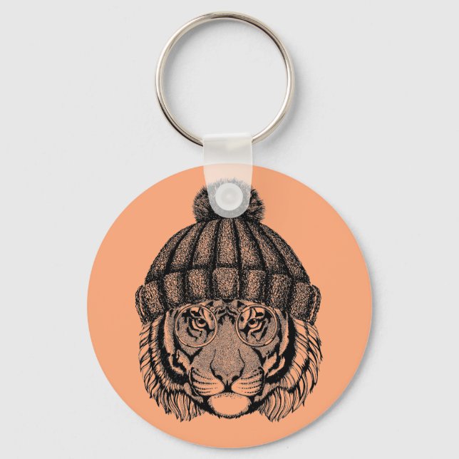 Winter Fashion Ready Tiger Key Ring (Front)