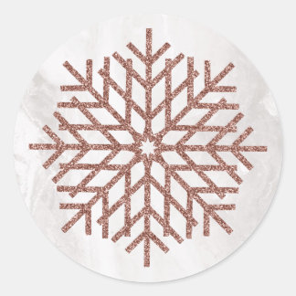Winter Faux Rose Gold Snowflakes Classic Round Sticker