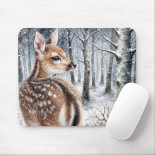 Winter Fawn In a Forest Mouse Pad