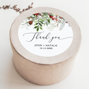 Winter festive Christmas evergeen wedding Classic Round Sticker