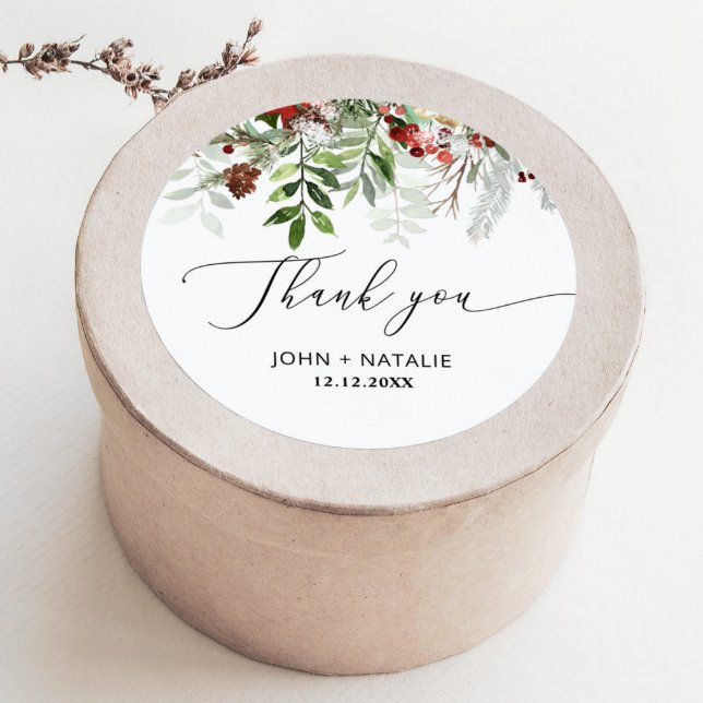 Winter festive Christmas evergeen wedding Classic Round Sticker (Creator Uploaded)