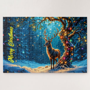 Winter festive cute deer Christmas forest Jigsaw Puzzle