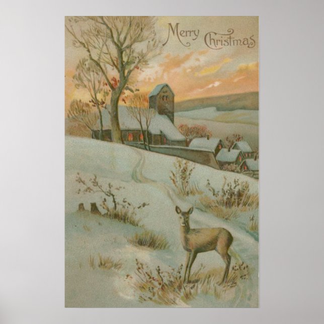 Winter Field Deer Church Snow Poster (Front)