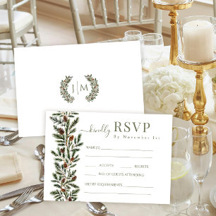 Winter Fir Branches Pinecone Wedding Response Card