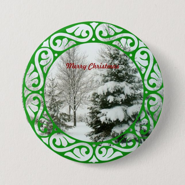 Winter Fir Trees, Merry Christmas 7.5 Cm Round Badge (Front)