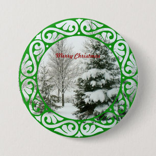Winter Fir Trees, Merry Christmas 7.5 Cm Round Badge