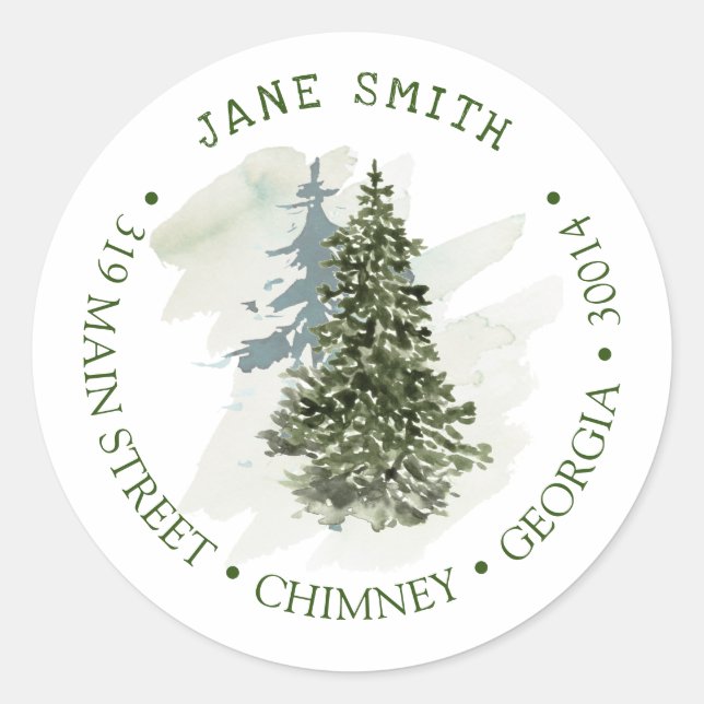  Winter Firs Holiday Round Return Address Classic Round Sticker (Front)