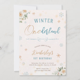 Winter First Birthday Wonderland Themed 1st Party Invitation