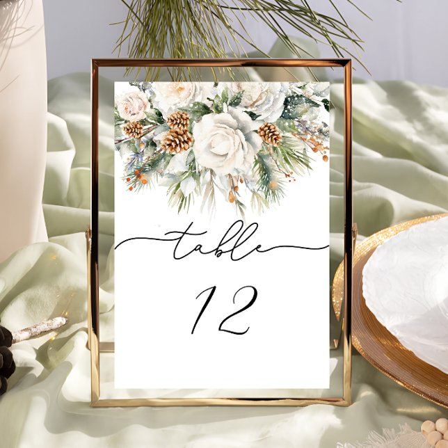 Winter Floral and Pine Wedding Table Number (Creator Uploaded)