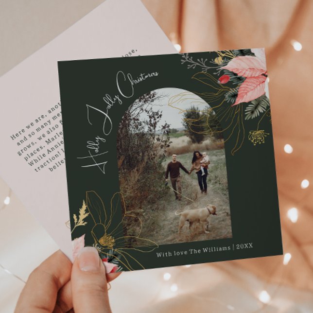 Winter Floral Arch Holly Jolly Christmas One Photo Holiday Card (Creator Uploaded)