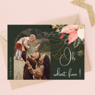 Winter Floral Arch Oh What fun Two Photo Holiday Card
