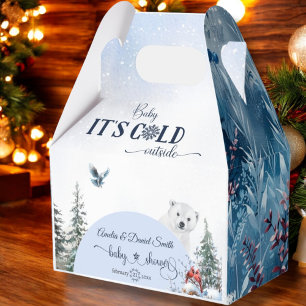 Winter Floral Baby Cold Outside Bear Red Bird  Favour Box