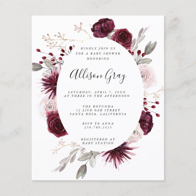 Winter Floral Baby Shower | Budget Flyer (Front)