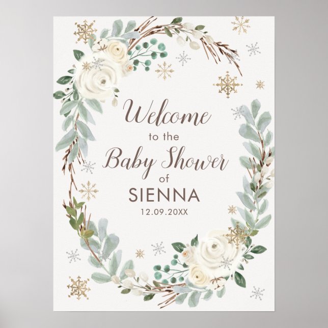 Winter Floral Baby Shower Welcome Sign (Front)