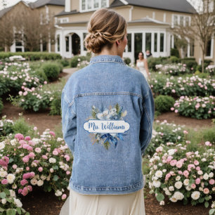 Winter Floral Bouquet Mrs. Name Calligraphy Denim Jacket