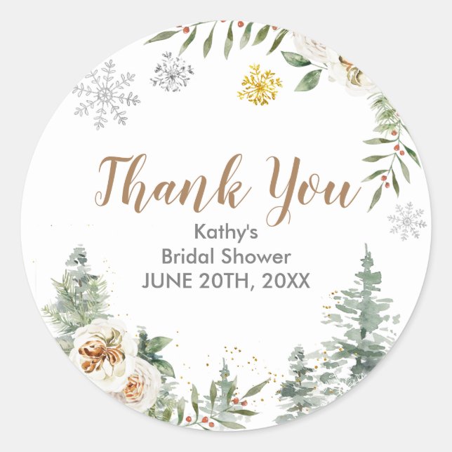 Winter Floral Bridal Shower Thank You Sticker (Front)