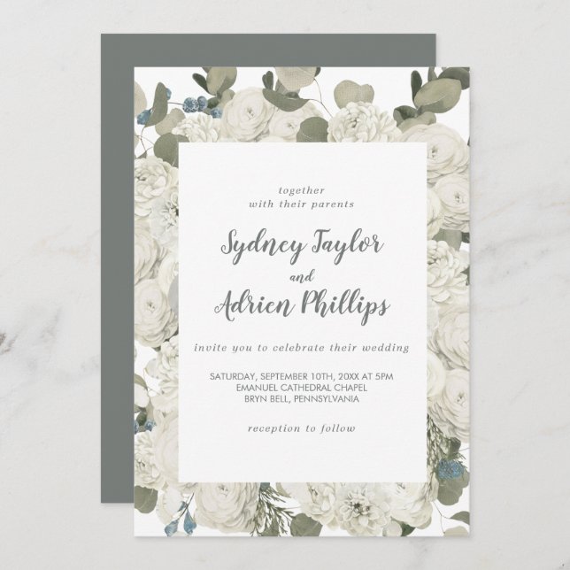 Winter Floral Casual Wedding Invitation (Front/Back)