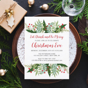 Winter Floral   Christmas Eve Invitation