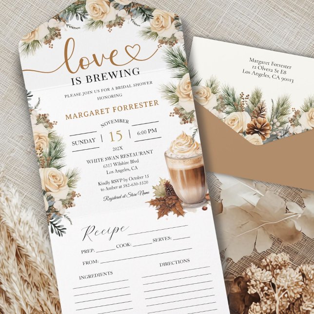 Winter Floral Coffee Bridal Shower Recipe All In One Invitation (Creator Uploaded)