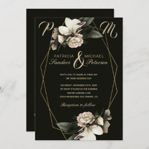 Winter floral elegant gold geometric wedding invitation