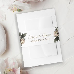 Winter floral elegant gold ivory wedding invitation belly band