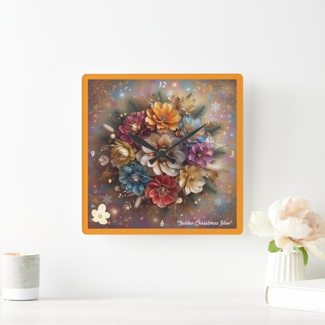 "Winter Floral Enchantment" Square Wall Clock (Home)