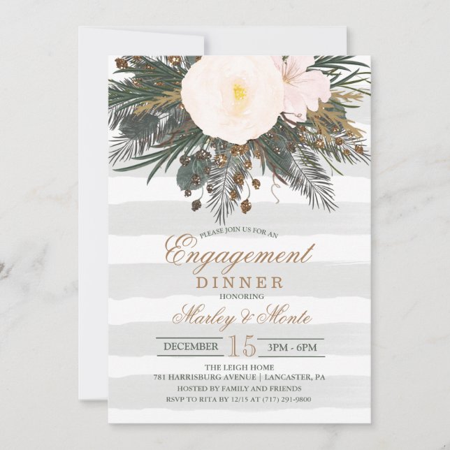 Winter Floral Engagement Dinner Invitation (Front)