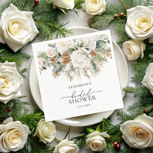 Winter Floral Evergreen Modern Bridal Shower Napkin