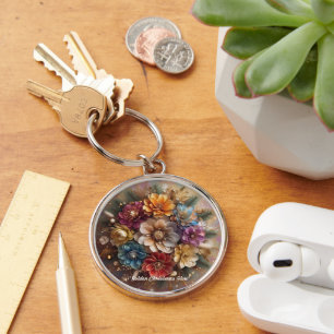 "Winter Floral Fantasy" Key Ring