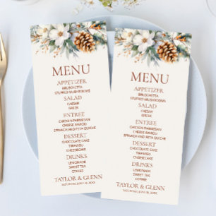 Winter Floral Flowers Pine Tree Cone Wedding Menu
