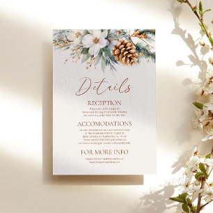 Winter Floral Flowers Pine Tree Wedding Details Enclosure Card