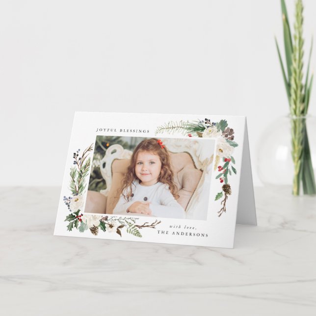 Winter Floral Frame | Holiday Photo Card (Front)