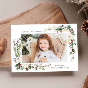 Winter Floral Frame   Holiday Photo Card