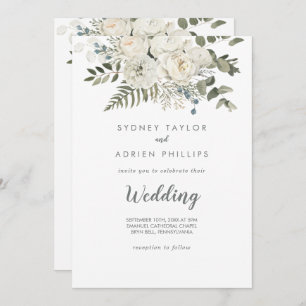 Winter Floral Front and Back Wedding Invitation