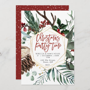 winter floral geometric Christmas party invitation