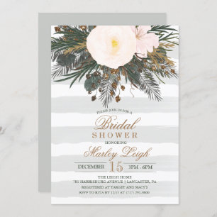 Winter Floral Glitter Bridal Shower Invitation
