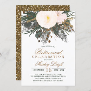 Winter Floral Glitter Retirement Invitation