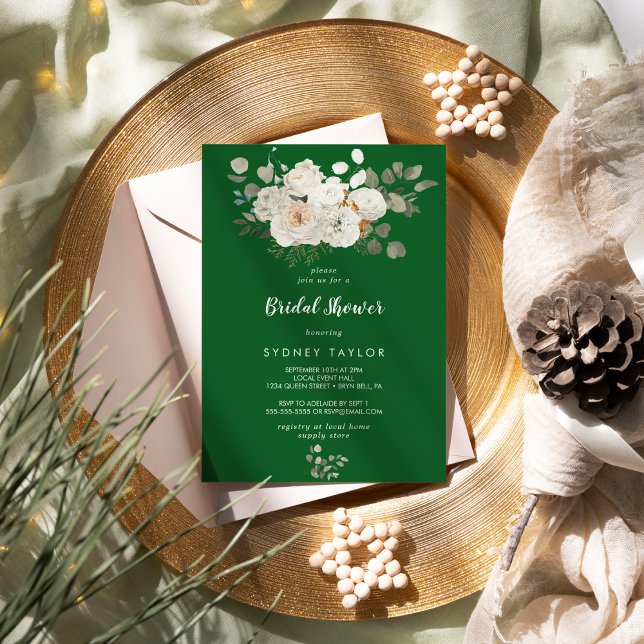 Winter Floral|Green Bridal Shower Invitation (Creator Uploaded)