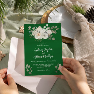 Winter Floral Green Casual Wedding Invitation