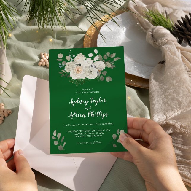 Winter Floral | Green Casual Wedding  Invitation (Creator Uploaded)