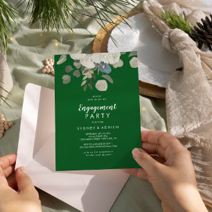 Winter Floral Green Engagement Party  Invitation