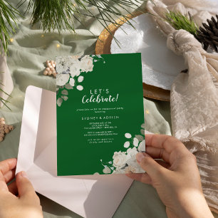 Winter Floral  Green Let's Celebrate Party Invitation