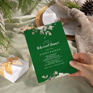 Winter Floral Green Rehearsal Dinner  Invitation
