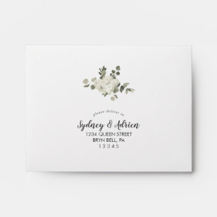 Winter Floral   Green Self-Addressed Wedding RSVP  Envelope