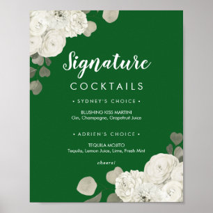 Winter Floral Green Signature Cocktails Sign