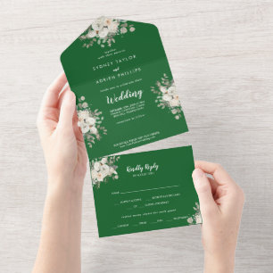Winter Floral Green Wedding All In One All In One Invitation