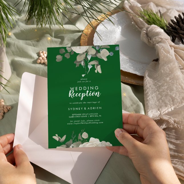 Winter Floral |Green Wedding Reception Only Invitation (Creator Uploaded)
