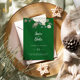 Winter Floral Green Wedding Save The Date